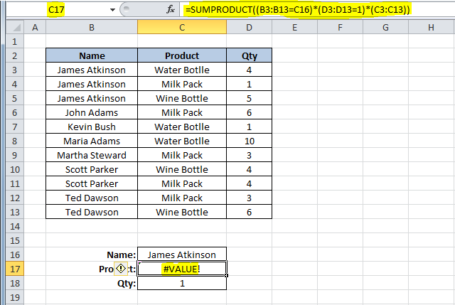 Don't use Excel SUMPRODUCT function to sum text.